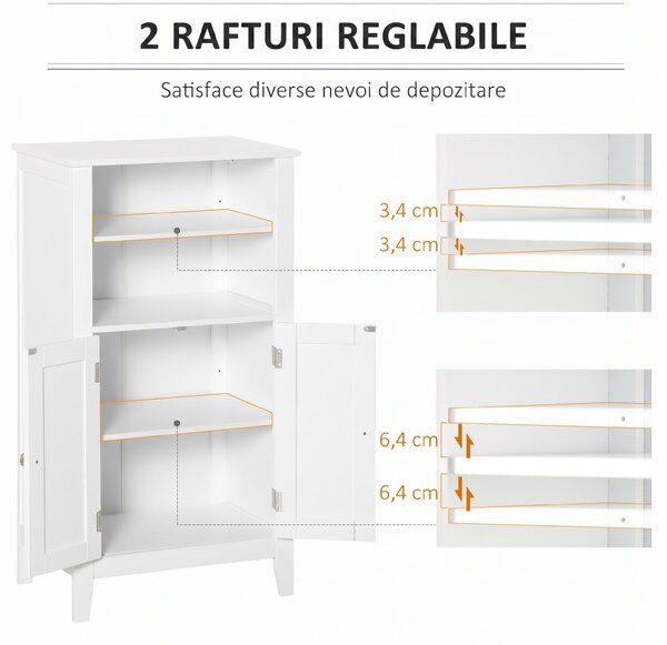 Kleankin Dulap Baie cu Rafturi Reglabile, Design Rezistent la Umiditate și Anti-Inclinare, 50x30x93 cm, Alb | Aosom Romania