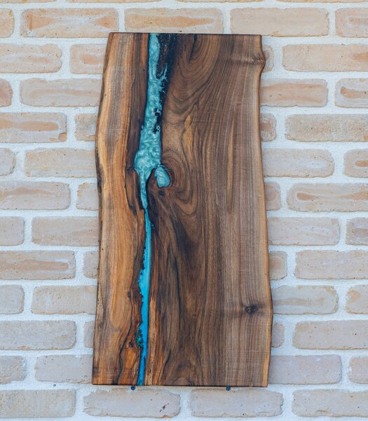 Platou Artizanal din nuc cu inserție de rășină River flow - 76x38 cm