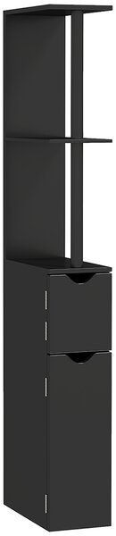 Kleankin Coloană de Baie cu 2 Rafturi și 2 Dulapuri, Mobilier Înalt de Baie Spațios din MDF, 15,2x29,8x118 cm, Negru | Aosom Romania