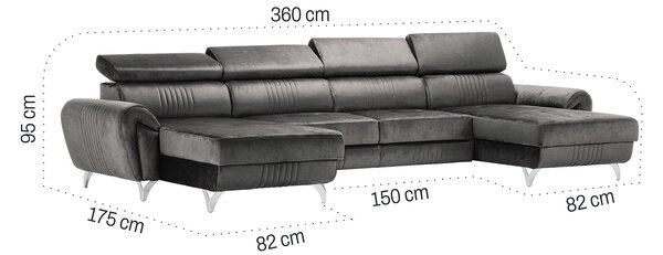 Canapea Balthazar din catifea in formă de U Gray M92