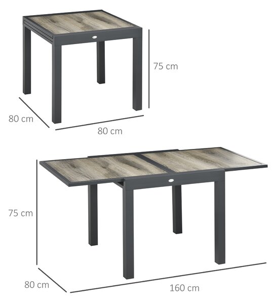 Outsunny Masă de Grădină Extensibilă 80/160x80x75 cm, Masă de Dining pentru 6 Persoane Dreptunghiulară din Aluminiu cu Blat din Plastic, pentru Terasă, Balcon și Exterior, Bej | Aosom Romania