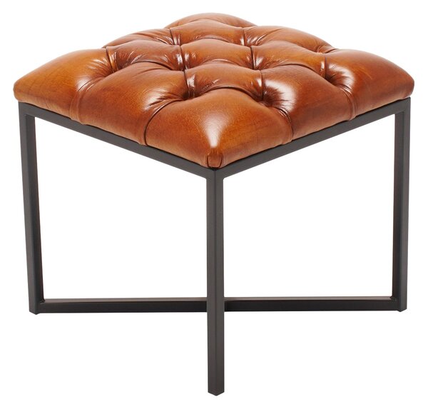 Taburet Buttoned din piele SaddleBrown