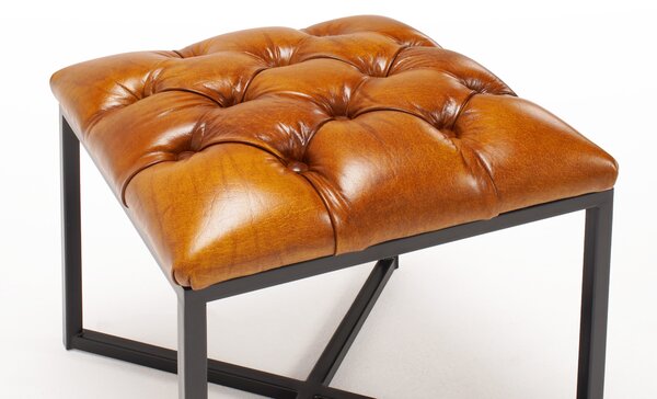 Taburet Buttoned din piele SaddleBrown