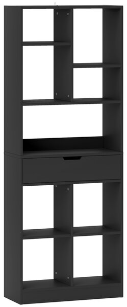 HOMCOM Bibliotecă Modernă din Lemn cu Sertar Central și Kit Antirăsturnare, 60x26x158 cm, Negru | Aosom Romania