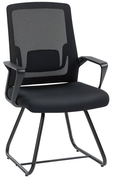 HOMCOM Scaun de Birou Fără Roți Ergonomic cu Brațe pentru Sala de Așteptare, Negru | Aosom Romania
