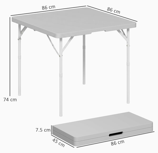 Outsunny Masă de Camping Pliabilă cu 2 Înălțimi Reglabile, 86x86x74 cm, Alb | Aosom Romania