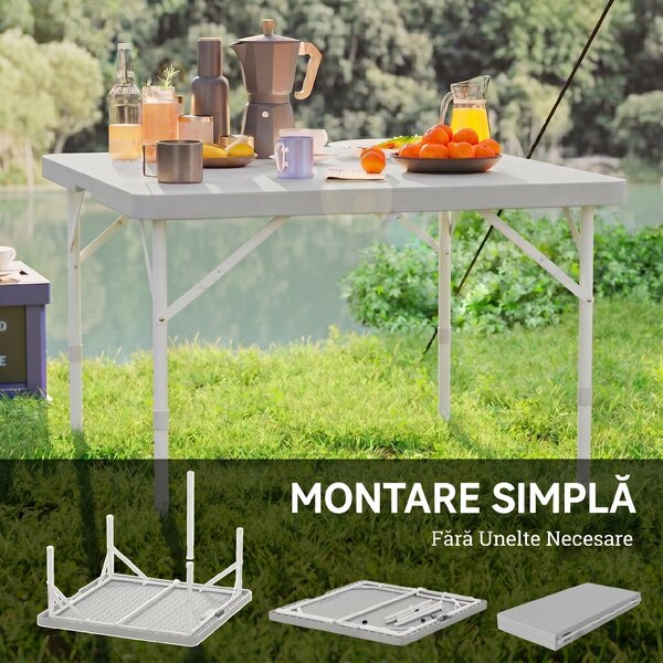 Outsunny Masă de Camping Pliabilă cu 2 Înălțimi Reglabile, 86x86x74 cm, Alb | Aosom Romania