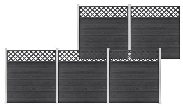 Set panouri de gard, 5 buc., gri, 872 x 185 cm, WPC, pătrat