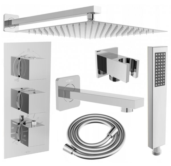 Mexen Cube DR02 set de cadă și duș ascuns cu cabină de duș 30x30 cm (7in1), crom, 77503DR0230-00