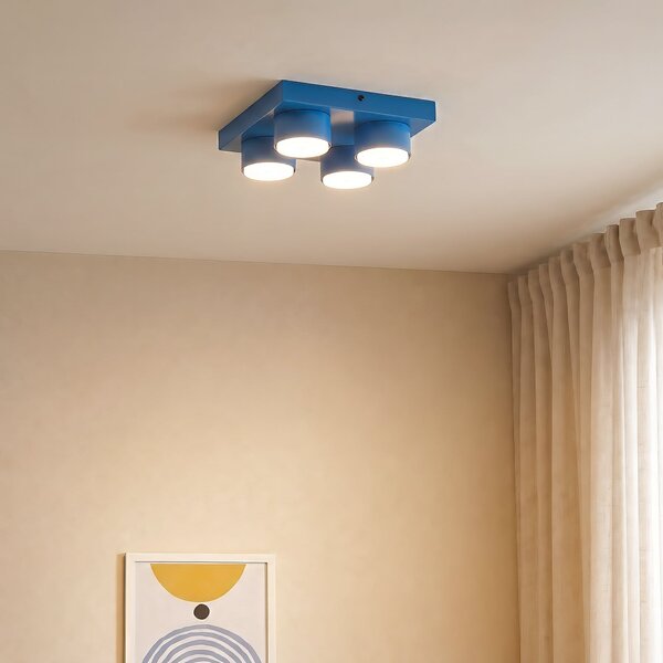 TK Lighting Plafonieră Brix, albastră, lungime 23 cm, cu 4 becuri, GX53, reglabil, Albastru, Camera de zi / sufragerie, Metal, Modern