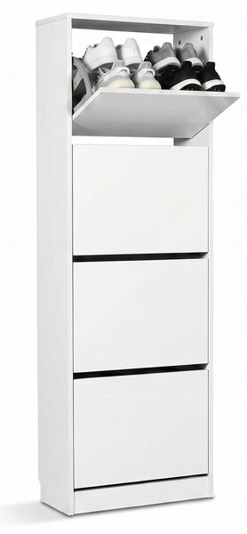 Pantofar Adore Compact XL, 16 Perechi, 4 Compartimente, Alb - Natur, 51x157x26 cm