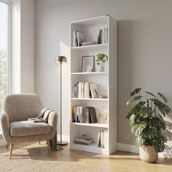 Biblioteca Adore Modern, 5 rafturi, 64x182x26 cm Alb