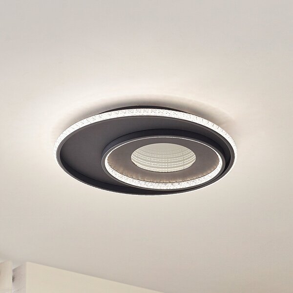 Lindby Plafonieră LED Inessa, Ø 51 cm, negru, CCT, dimabil, reglabil, Negru, Camera de zi / sufragerie, Metal, Modern