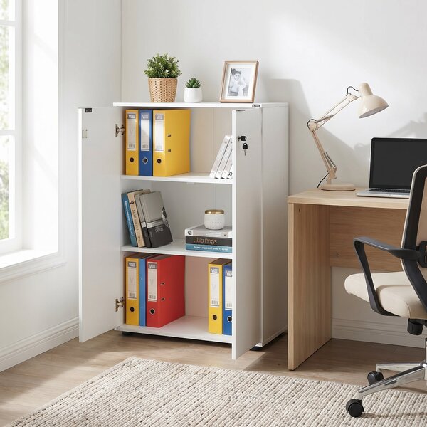 Bibliotecă Adore Rio cu 2 Uși, Cheie și 3 Rafturi, 72x109x34 cm Alb