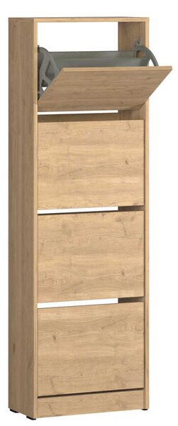 Pantofar Adore Compact XL, 16 Perechi, 4 Compartimente, Alb - Natur, 51x157x26 cm Stejar