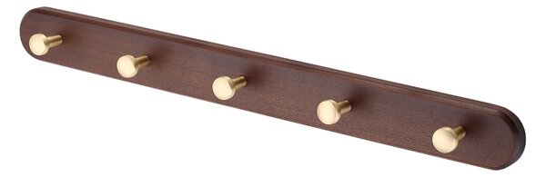 Cuier perete model TAPIO, 3 | 5 carlige, finisaj nuc/auriu mat