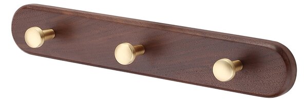 Cuier perete model TAPIO, 3 | 5 carlige, finisaj nuc/auriu mat