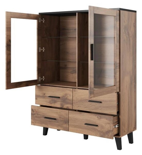 Vitrina LOTTA, stejar wotan/negru, PAL, 120x45x160 cm