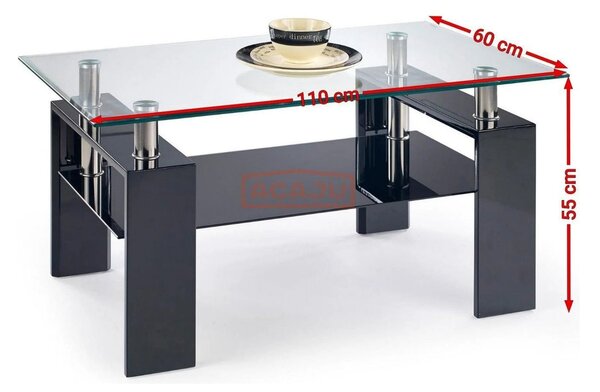 Masuta cafea DIANA H, transparent/negru, 110x60x55 cm
