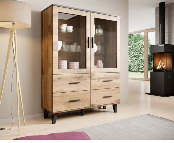 Vitrina LOTTA, stejar wotan/negru, PAL, 120x45x160 cm