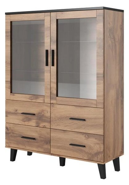 Vitrina LOTTA, stejar wotan/negru, PAL, 120x45x160 cm