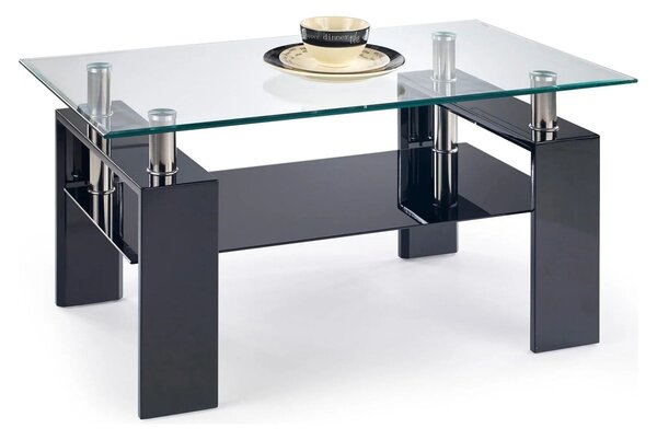 Masuta cafea DIANA H, transparent/negru, 110x60x55 cm