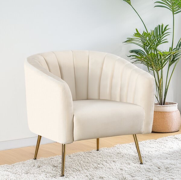 KONDELA Fotoliu de design, ţesătură Velvet bej/gold crom-auriu, BAGY