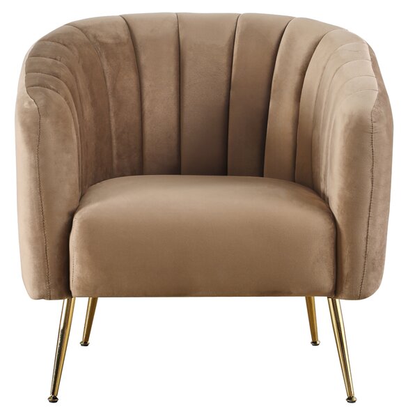 KONDELA Fotoliu de design, ţesătură Velvet maro/gold crom-auriu, BAGY