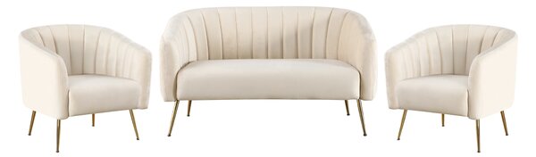 KONDELA Canapea de design cu 2 locuri, ţesătură Velvet bej/gold crom-auriu, BAGY