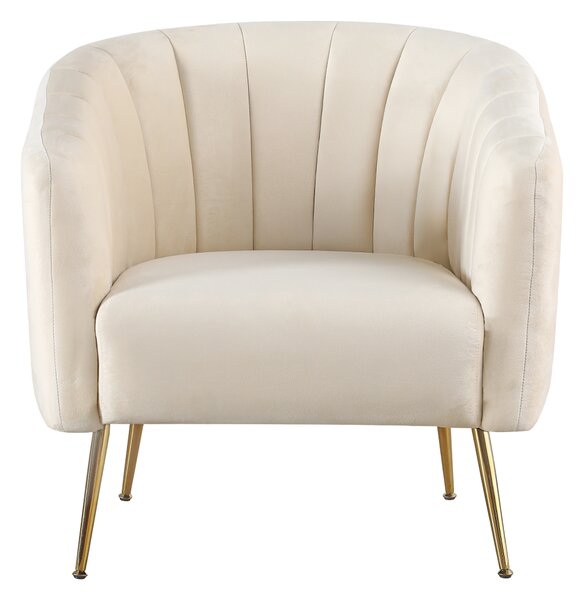 KONDELA Fotoliu de design, ţesătură Velvet bej/gold crom-auriu, BAGY