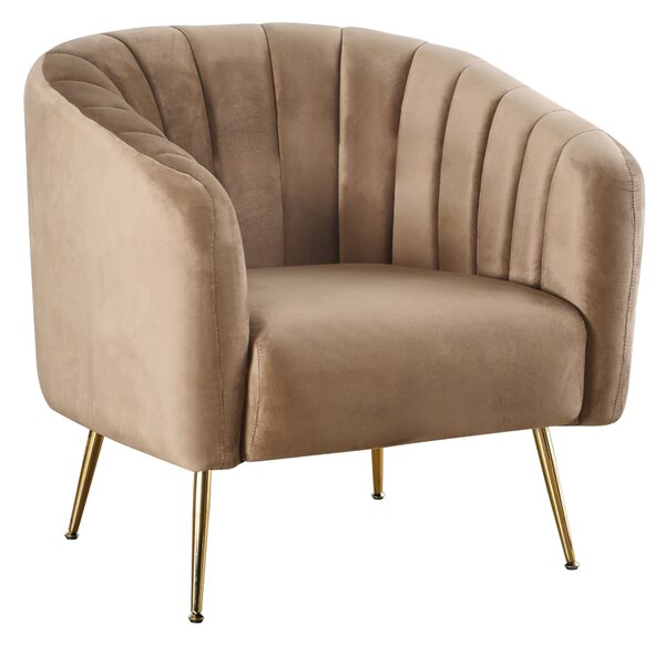 KONDELA Fotoliu de design, ţesătură Velvet maro/gold crom-auriu, BAGY