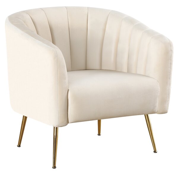 KONDELA Fotoliu de design, ţesătură Velvet bej/gold crom-auriu, BAGY