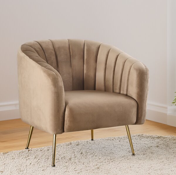 KONDELA Fotoliu de design, ţesătură Velvet maro/gold crom-auriu, BAGY