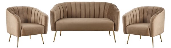 KONDELA Canapea de design cu 2 locuri, ţesătură Velvet maro/gold crom-auriu, BAGY