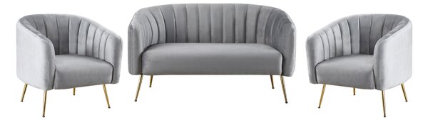KONDELA Fotoliu de design, ţesătură Velvet gri/gold crom-auriu, BAGY