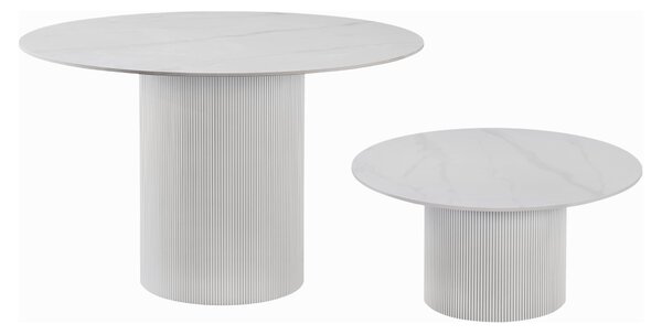 KONDELA Măsuţă de cafea, marmură albă/MDF, diametru 80 cm, MAHIR TYP 1