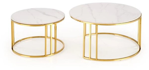 Set 2 masute MERCURY, alb cu efect de marmura/auriu, ceramica/metal