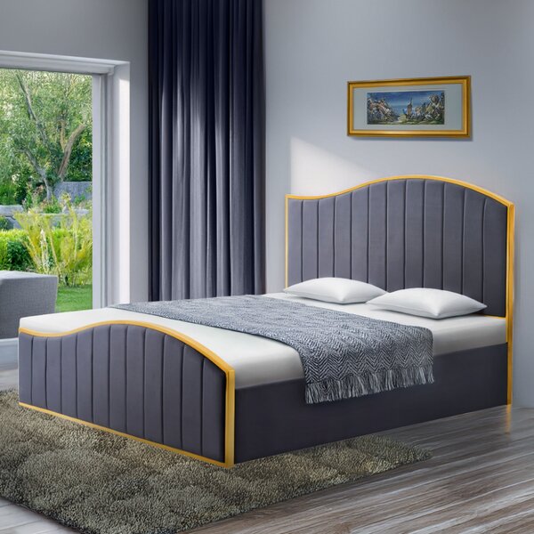 KONDELA Pat cu somieră, 160x200, gri închis ţesătură Velvet/gold crom auriu, GEORGIA