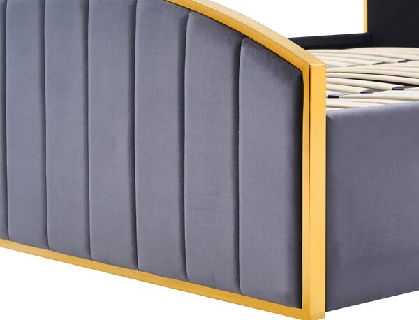 KONDELA Pat cu somieră, 160x200, gri închis ţesătură Velvet/gold crom auriu, GEORGIA