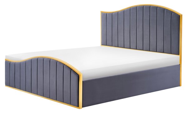 KONDELA Pat cu somieră, 160x200, gri închis ţesătură Velvet/gold crom auriu, GEORGIA