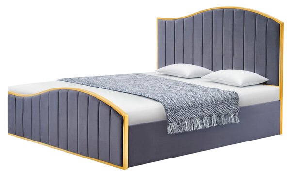KONDELA Pat cu grătar, 160x200, gri închis ţesătură Velvet/gold crom auriu, GEORGIA
