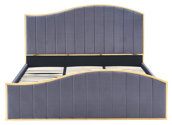 KONDELA Pat cu somieră, 160x200, gri închis ţesătură Velvet/gold crom auriu, GEORGIA