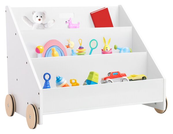 KONDELA Bibliotecă pentru copii cu roţi, albă, BERUS