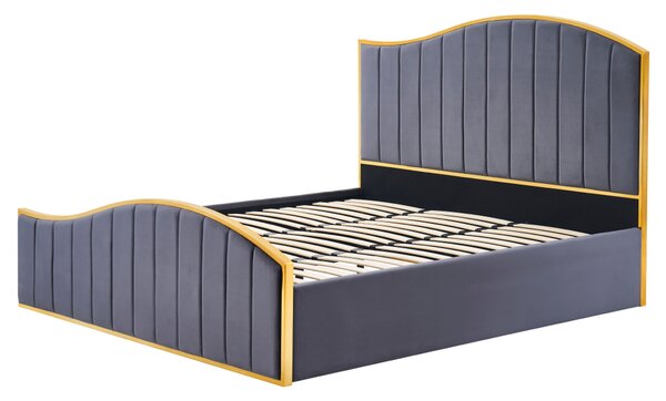 KONDELA Pat cu somieră, 160x200, gri închis ţesătură Velvet/gold crom auriu, GEORGIA