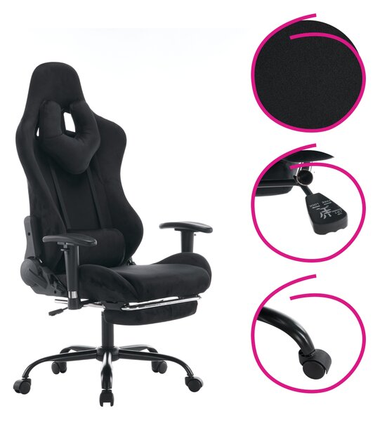 KONDELA Scaun de birou/gaming, negru, ţesătură Velvet, portanţă 150 kg, SALOP