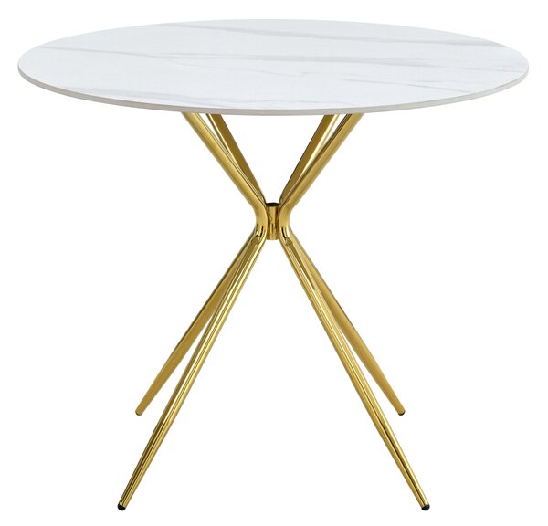 KONDELA Masă de bucătărie, marmură albă/gold crom aurie, diametru 90 cm, MEKNER