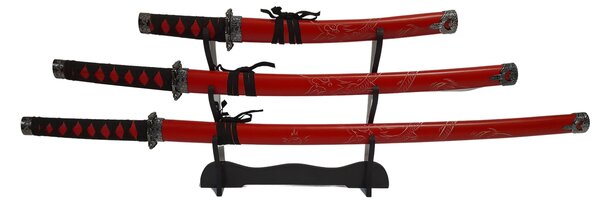 Set 3 sabii decorative, Katane IdeallStore®, panoplie, Ninja Warrior, metal, 83 cm, teaca inclusa