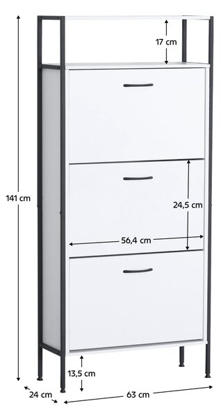 KONDELA Pantofar, 3 rânduri, alb, TREDIS
