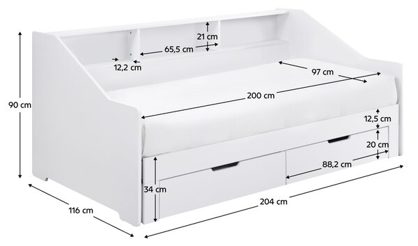 KONDELA Patul extensibil, alb, MONETA