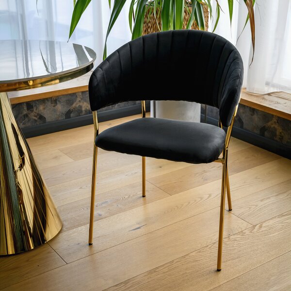 KONDELA Scaun de sufragerie de design, material Velvet negru/gold crom auriu, DASMIN TIP 1